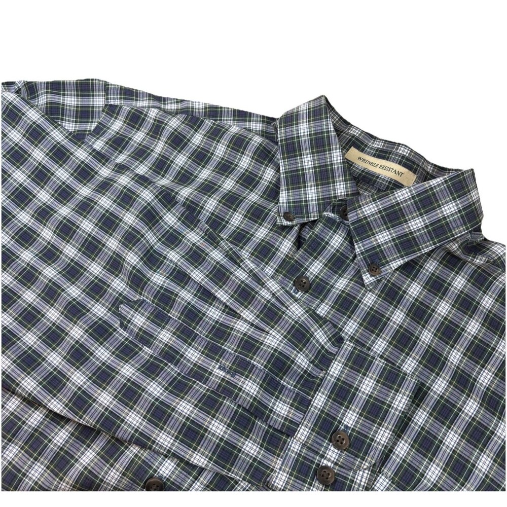 NWOT L.L. Bean Men's M Regular Wrinkle Resistant Shirt Blue Green White Plaid LS